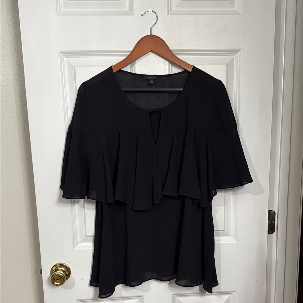 Ann Taylor Black Ruffle Top